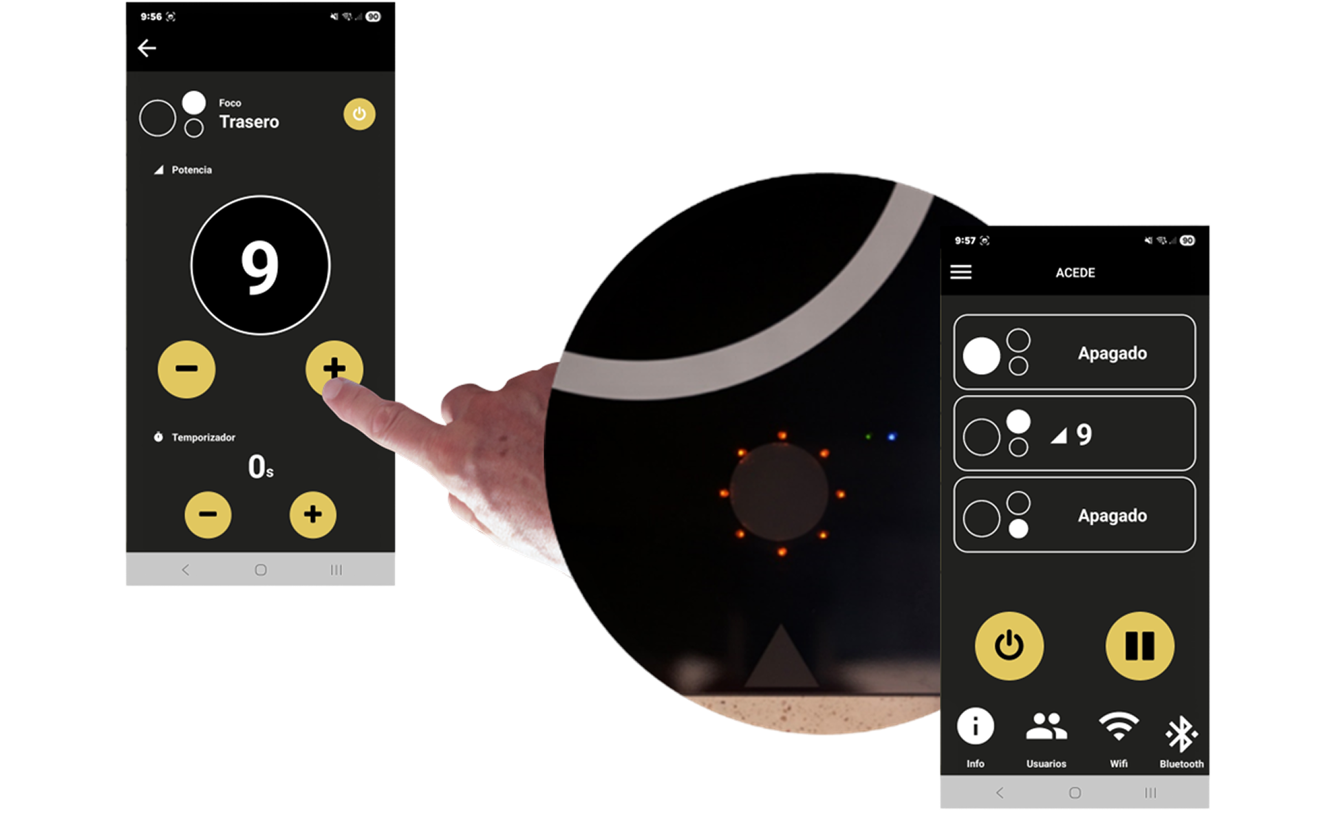 App de Inntro en smartphone mostrando el control de la placa de inducción con el botón Inntro